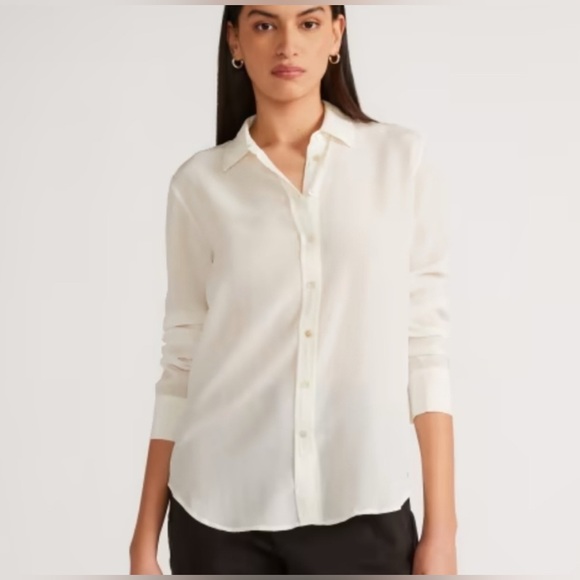 Everlane The Clean Silk Relaxed Shirt Off-White 100% Silk Blouse Size 4